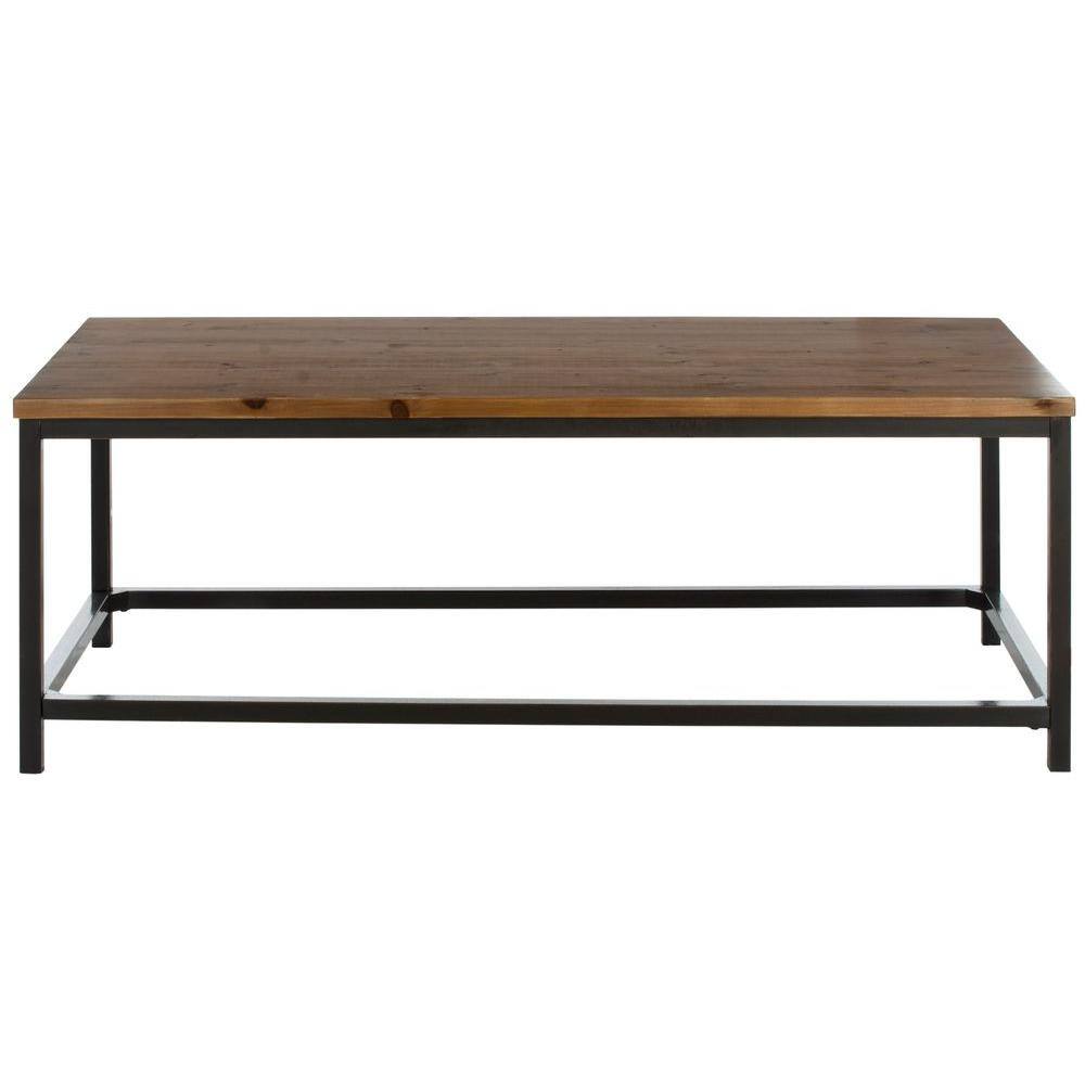 Transitional Alec 48" Rectangular Wood and Metal Coffee Table in Black/Brown