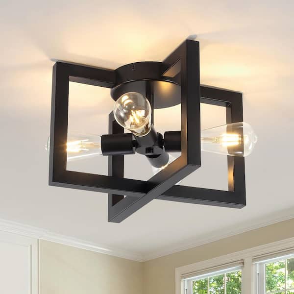 ZSMIHDOH 15 in. 4-Light Black Rectangle Frame Flush Mount Ceiling Light Fixture with Metal Shade