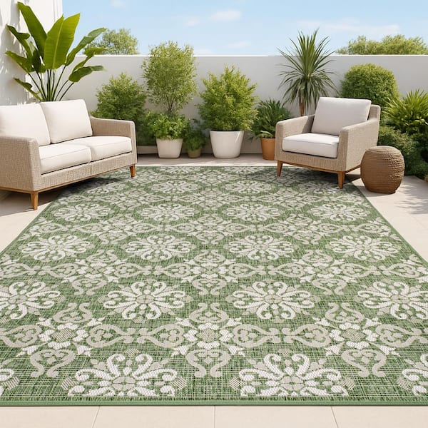 JONATHAN Y Amora Traditional Mediterranean Tile Design Green/Cream 5 ft. x 8 ft. Indoor/Outdoor Area Rug