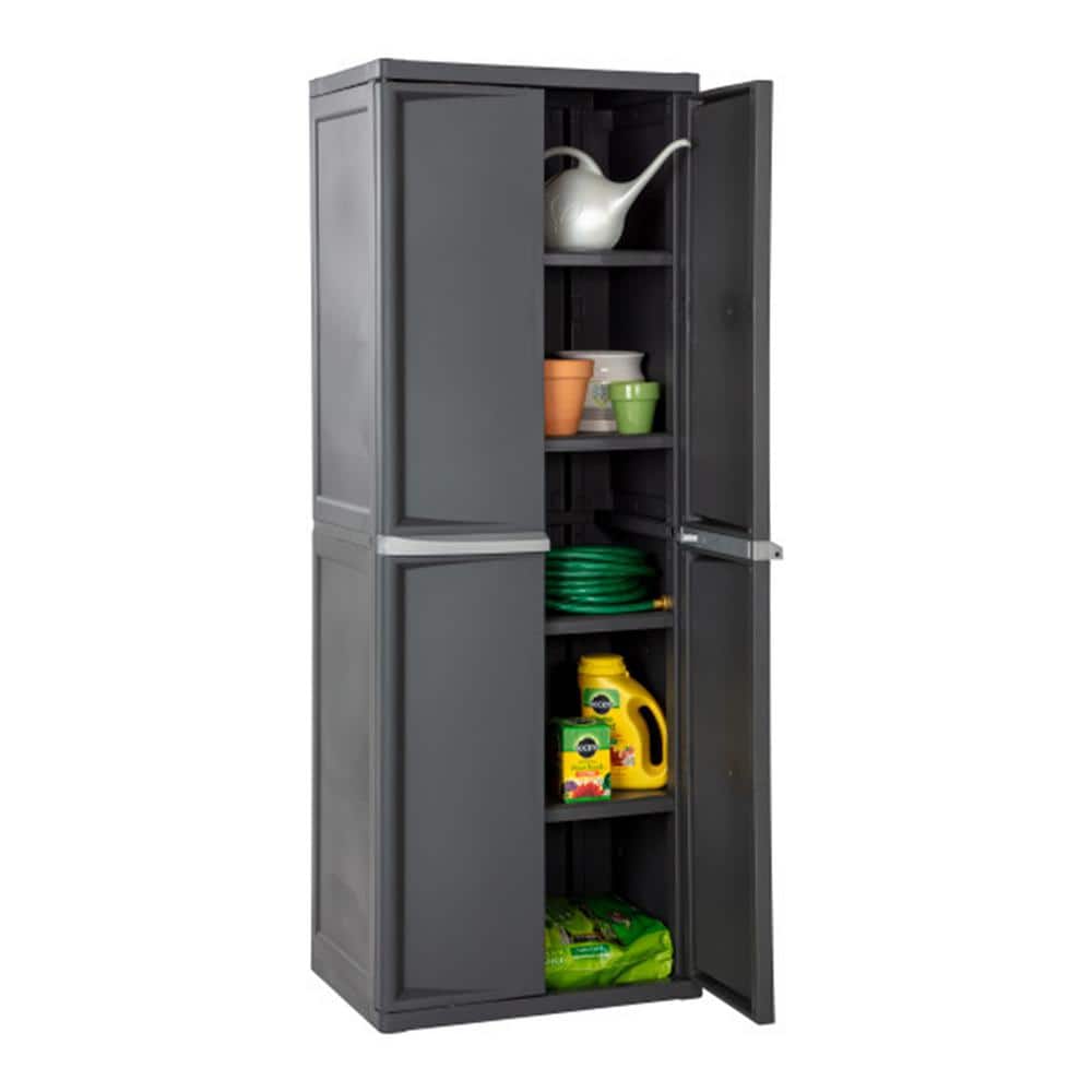 Gray Lockable Plastic Storage Cabinet with Adjustable Shelves