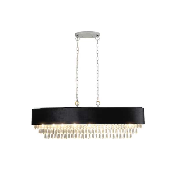 Jushua 39.4 in. 8-Light Modern Hanging Light Fixture White chrome Plus black Chandelier with Crystal Shade for Living-Room