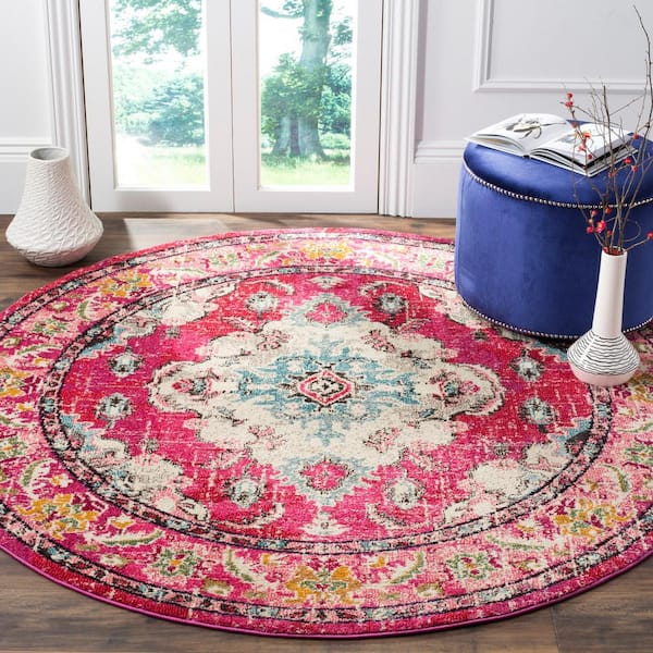 Monaco Doormat 3 ft. x 3 ft. Pink/Multi Round Border Area Rug