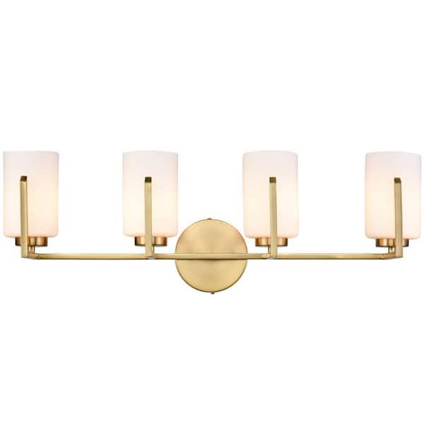 CLAXY 6.55 in. 4-Light Gold Vanity-Light with Frosted Glass Shade