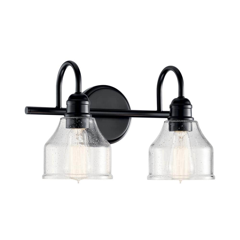 KICHLER Avery 15 in. 2-Light Black Industrial Bathroom Vanity Light ...