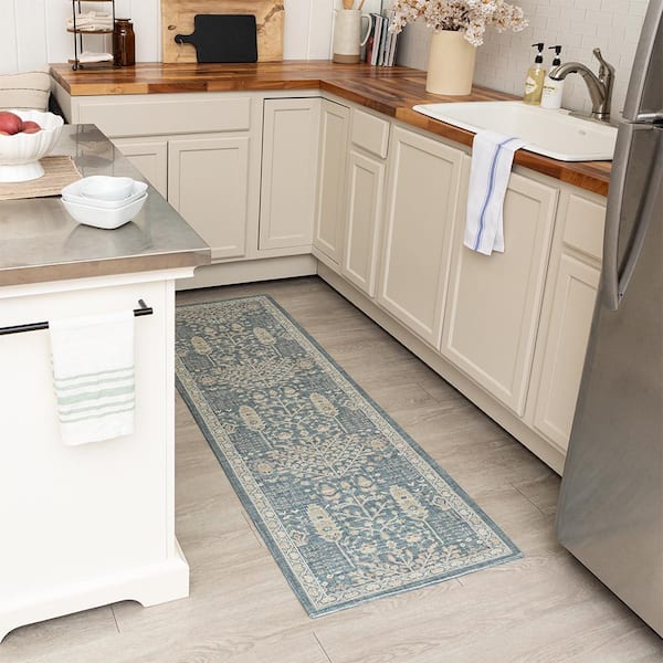 Amelia Forest Blue 2 ft. x 6 ft. Machine Washable Runner Rug