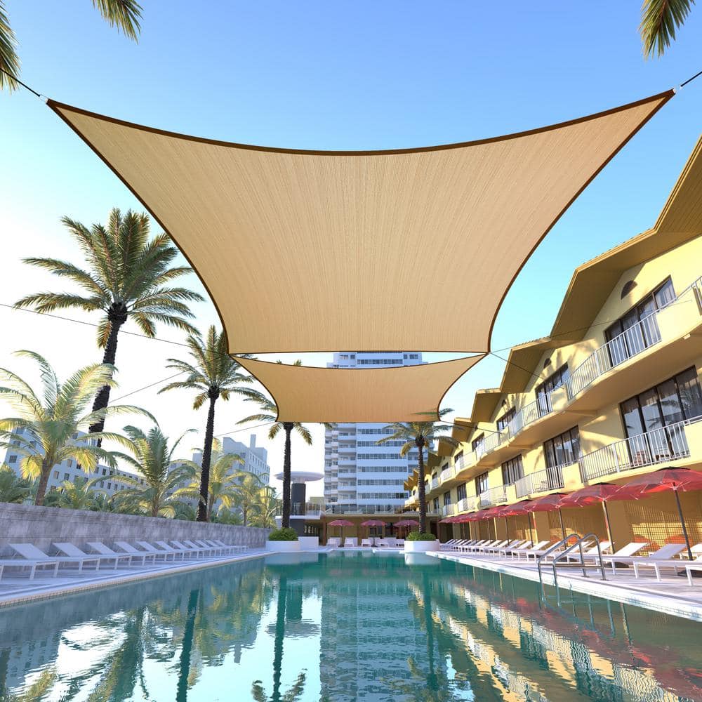 Sand Beige 14' x 18' HDPE Patio Shade Sail with Stainless Steel D-Rings