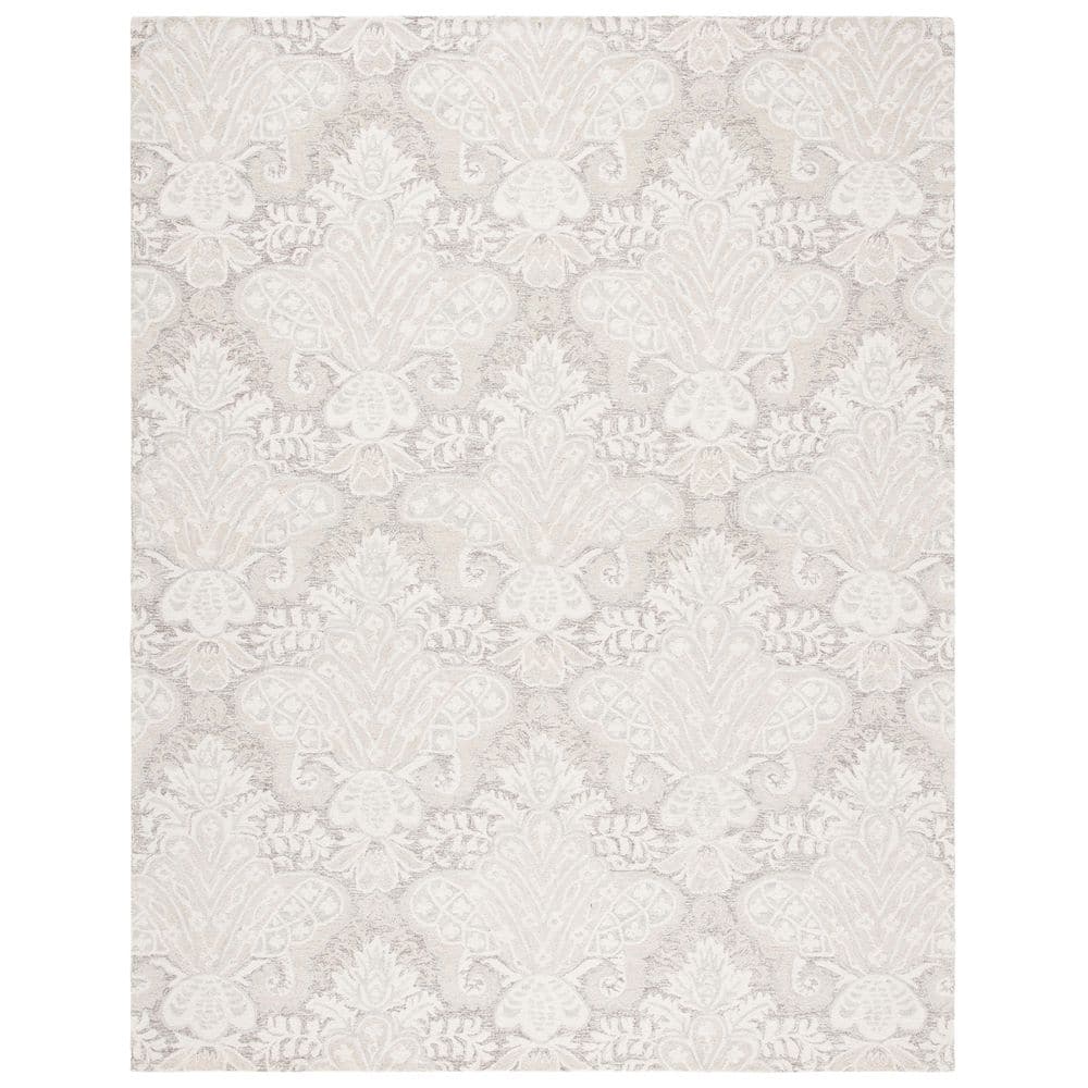 Micro-Loop Beige 9 ft. x 12 ft. Medallion Solid Color Area Rug