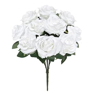 18 in. White Artificial Queen Rose Flower Stem Bush Bouquet (Set of 2)