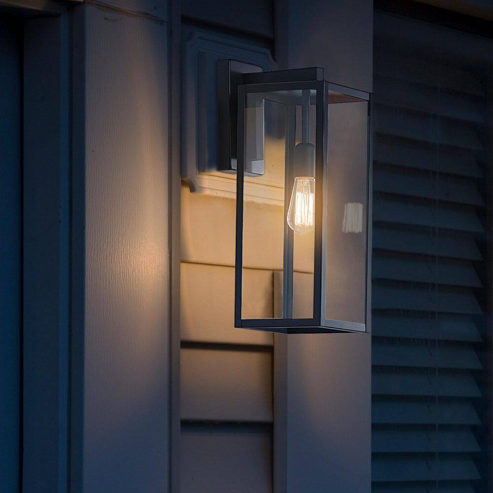 Matte Black Farmhouse Outdoor Wall Lantern with Clear Glass Shade