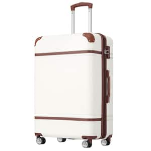 24 in. White Vintage Luggage Expandable Lightweight Suitcase with TSA Lock and Spinner Wheels