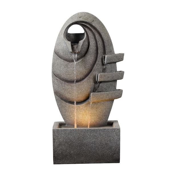31 in. Outdoor Cascade Fountain with LED Light, Adjustable Flow and Electric Pump in Gray