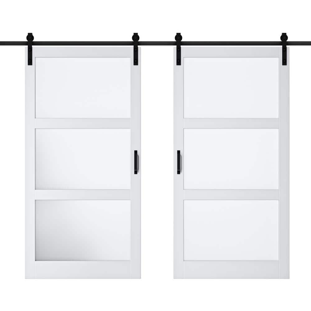 ARK DESIGN 84 In. X 84 In. 3-Lite Tempered Frosted Glass White MDF ...