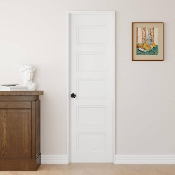 24 in. x 80 in. 5-Panel Right-Handed Painted Solid Core Wood Single Prehung Interior Door with Split Jamb and Lever