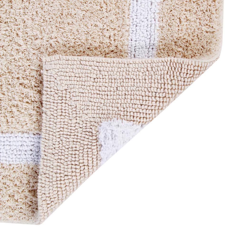 Sand and White Cotton Reversible Bath Rug Set