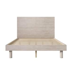 Modern Concise Style Stone Gray Wood Frame Full Size Platform Bed, Solid Wood Grain Platform Bed Frame