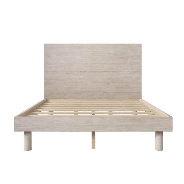 URTR Modern Concise Style Stone Gray Wood Frame Full Size Platform Bed, Solid Wood Grain Platform Bed Frame