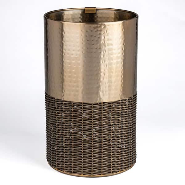 happimess Asher Modern 4.13 Gal. 2-Tone Faux Wicker/Metal Cylinder Waste Basket, Bronze/Coffee