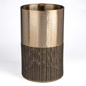Asher Modern 4.13 Gal. 2-Tone Faux Wicker/Metal Cylinder Waste Basket, Bronze/Coffee