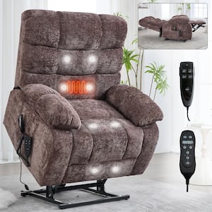 Brown Dual Motor Chenille Lift Recliner Heat Massage Infinite Position with Power-Remote, Medium-firm and Heavy duty