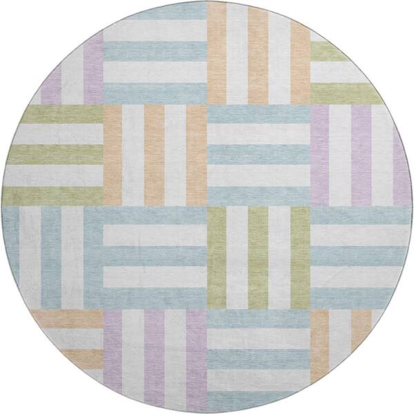 Mayfield Premium Machine Washable Abstract AMF2332 Pearl 8 ft. x 8 ft. Round Rug