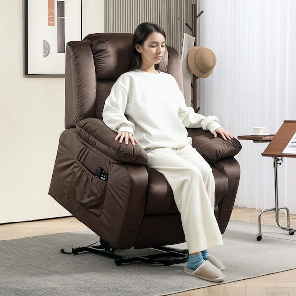 Power Lift Recliner Chair for Elderly, Electric Massage Chair Recliner with Remote Controllers, Brown