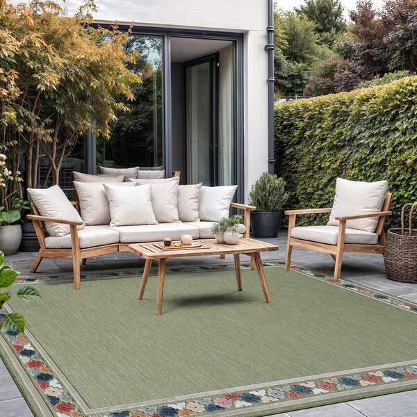 CAMILSON Lara Green 5 ft. x 7 ft. Bordered Stylish Indoor Outdoor CAMILSON Lara Green 5 ft. x 7 ft. Bordered Stylish Indoor Outdoor