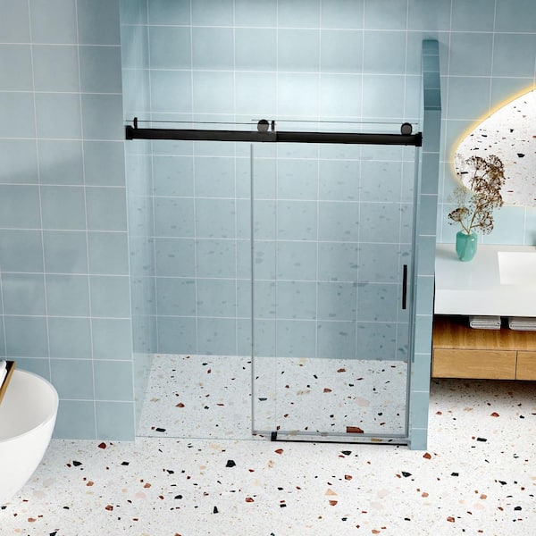 ANGELES HOME 60 in. W x 76 in. H Single Sliding Frameless Soft-closing Shower Door in Gold with 1/4 in. (6mm) Tempered Clear Glass