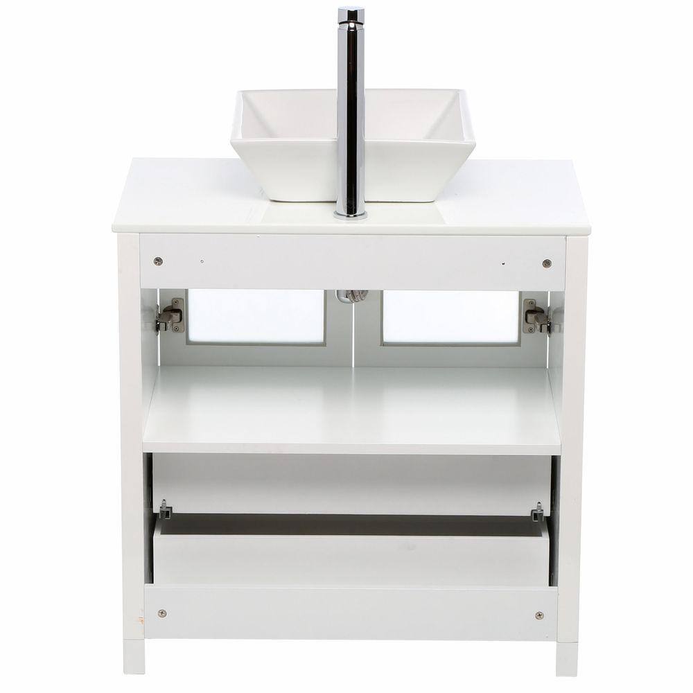 White Ceramic Top 30" Modern Freestanding Vanity Set with Mirror