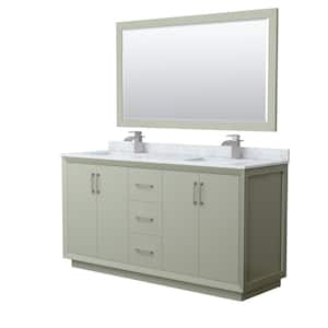 Strada 66 in. W x 22 in. D x 35 in. H Double Bath Vanity in Light Green with White Carrara Marble Top and 58" Mirror