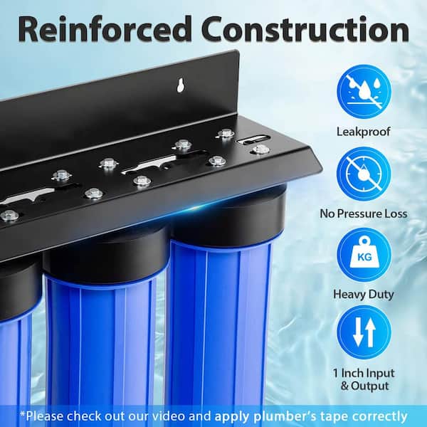 ISPRING 3-Stage Iron and Manganese Reducing Whole House Water Filtration System with an Extra Sediment Filter WGB32BM+FP25B