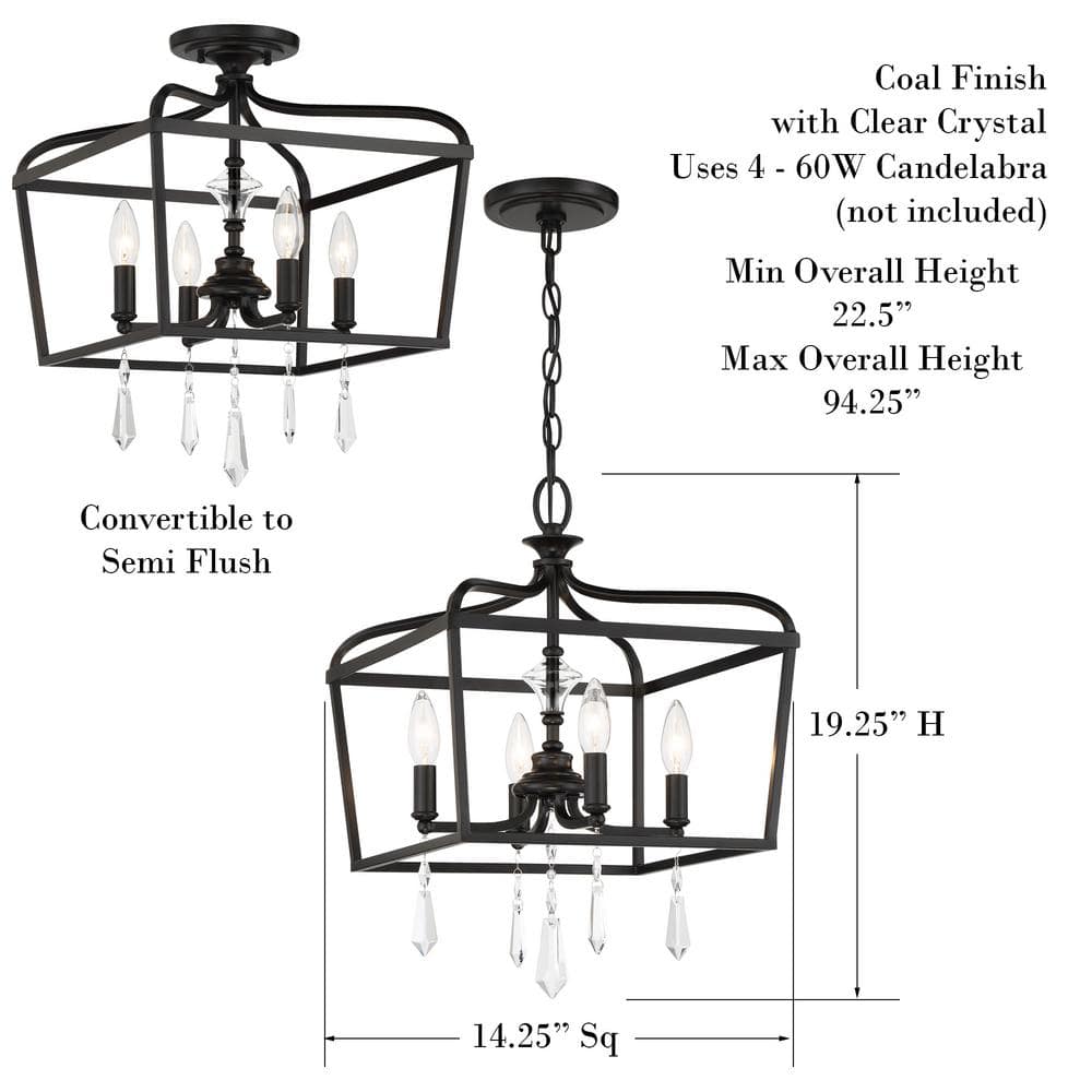 Coal Finish 4-Light Crystal Lantern Chandelier