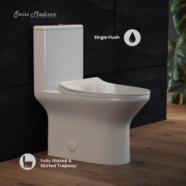 Cascade 1-piece 0.8/ 1.28 GPF Dual Flush Elongated Toilet in White, Seat Included