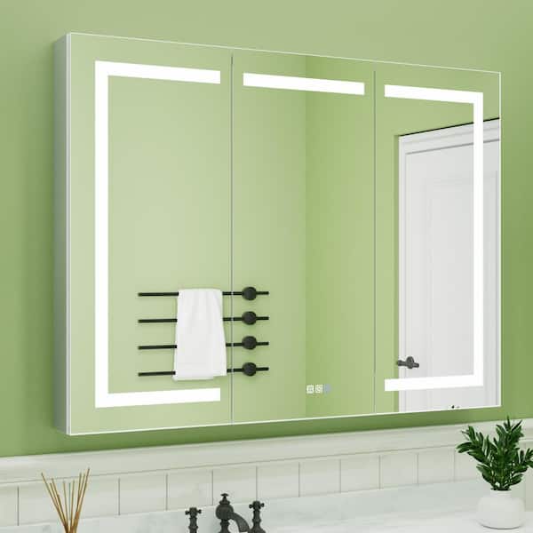 48 in. W x 36 in. H Rectangular Silver Aluminum Recessed/Surface Mount Medicine Cabinet with Mirror, LED
