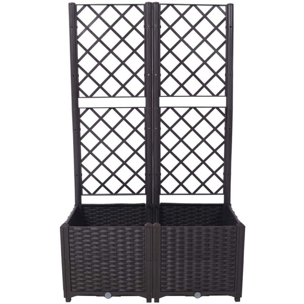 Resin Planter Box and Diamond Lattice Trellis Mobile Raised Garden Bed for 