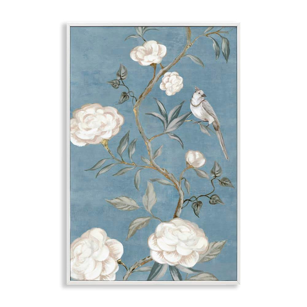 Bird on Traditional florals by Alex Black White framed Nature Giclee Art Print 24 in. x 16 in. price history on PriceWatchPro