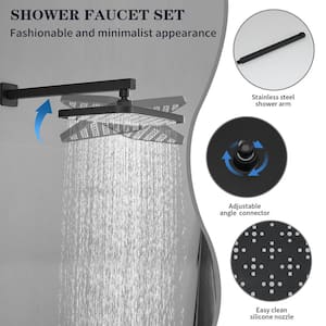 Rainfall Single Handle 2-Spray Shower Faucet 12 in. Square 2.5 GPM with High Pressure in. Matte Black (Valve Included)