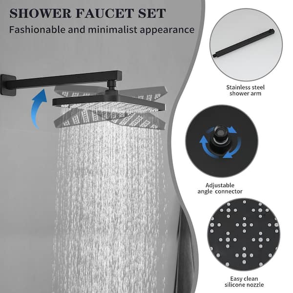 Rainfall Single Handle 2-Spray Shower Faucet 12 in. Square 2.5 GPM with High Pressure in. Matte Black (Valve Included)