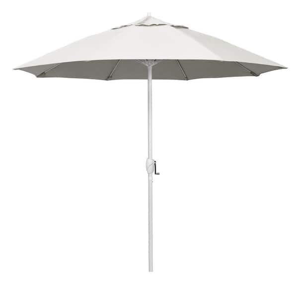 California Umbrella 9 ft. Matted White Aluminum Market Patio Umbrella Fiberglass Ribs and Auto Tilt in Canvas Sunbrella