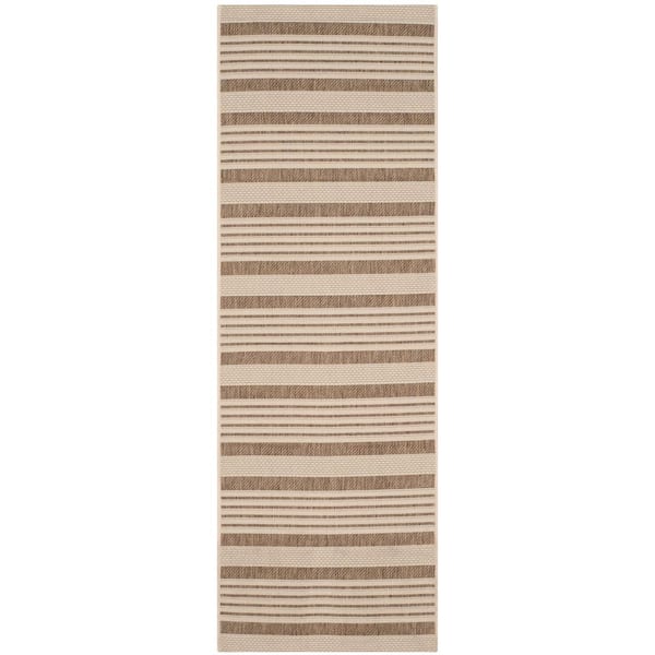 SAFAVIEH Courtyard Brown/Bone 2 ft. x 7 ft. Striped Indoor/Outdoor Patio  Runner Rug