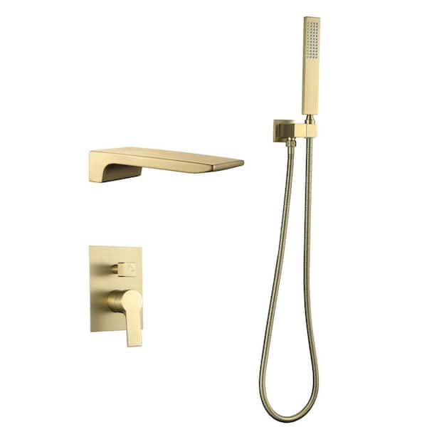Zalerock Single-Handle 1-Spray Wall Mount Tub and Shower Faucet Waterfall in Brushed Gold (Valve Included)