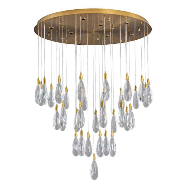 Gleam Flare 189 in. H 43-Light Gold LED Globe Crystal Chandelier Luxury Teardrop Staircase Chandelier for High Ceiling Foyer, Entry