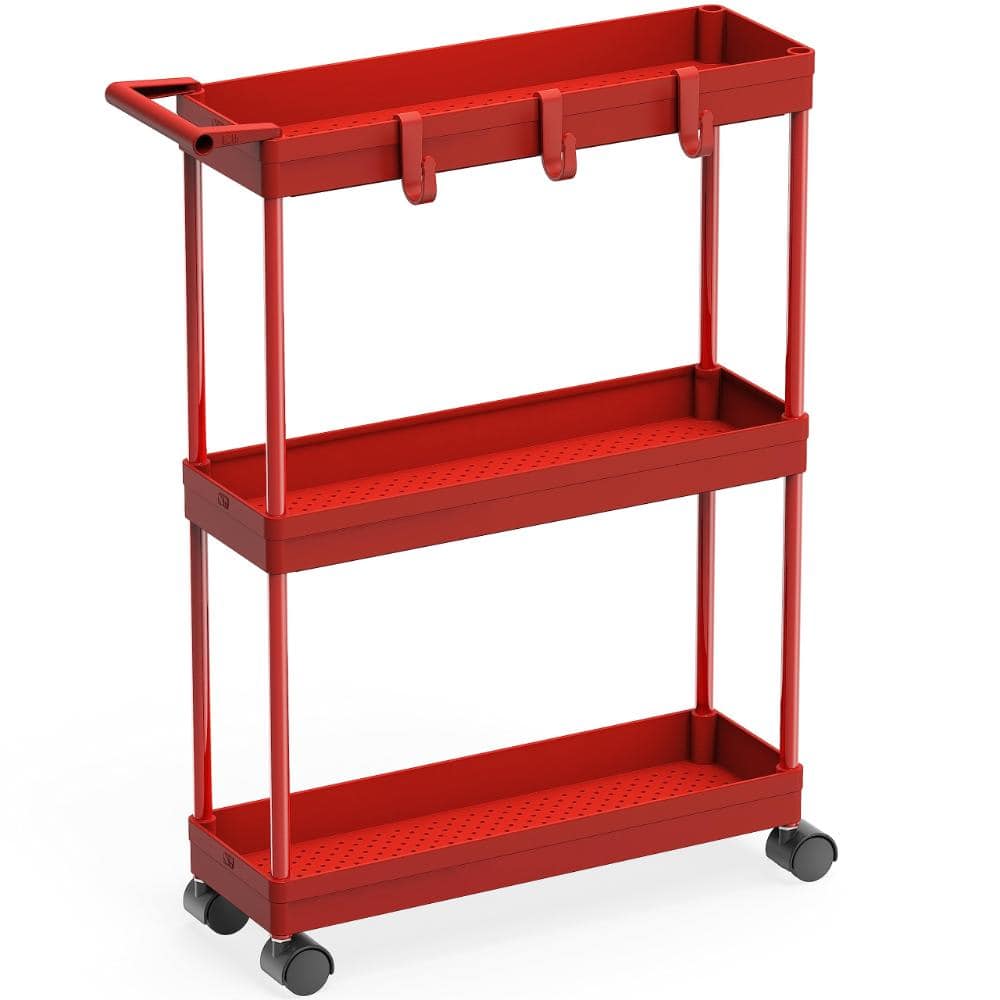 5.5 in W x 27.5 in H 3 Tier Slim Storage Cart Rolling Organizer Red price history on PriceWatchPro