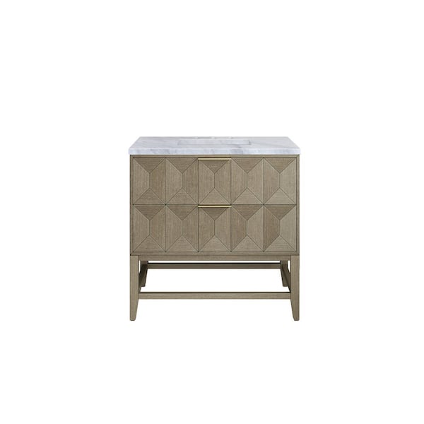 Emmeline 36.0 in. W x 23.5 in. D x 37.2 in. H Bathroom Vanity in Pebble Oak with Carrara Marble Top
