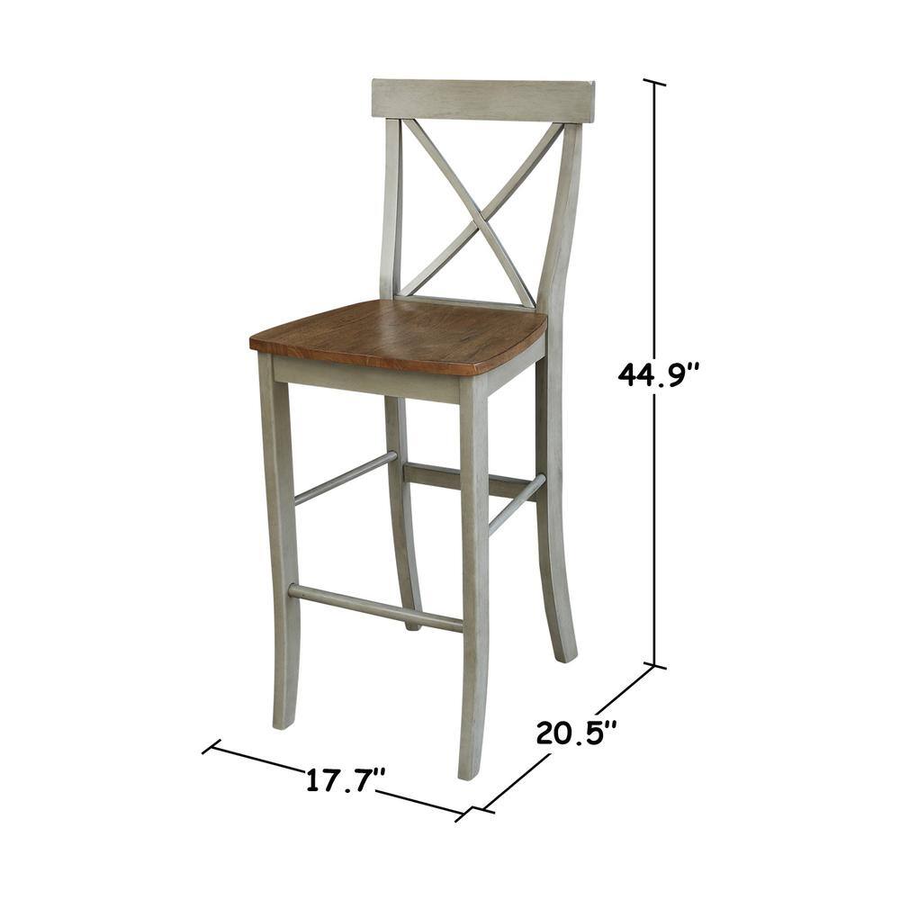 Distressed Hickory and Stone X-Back Wood Bar Stool