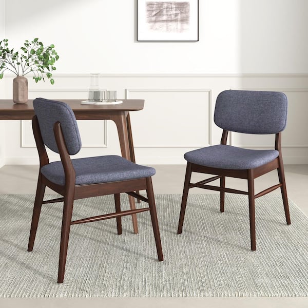 Walnut and Charcoal Mid-Century Modern Solid Wood Frame Upholstered Dining Chair (Set of 2)