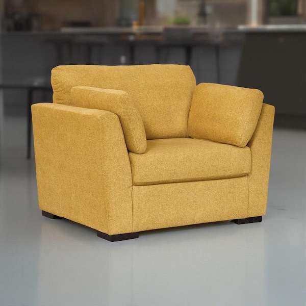 Viena Sunflower Yellow and Black Fabric Accent Chair with 2-Bolster Pillows