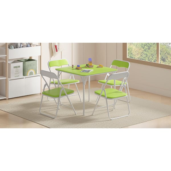 VECELO Kids Folding Table and Chair Set, 5-Piece Padded Top