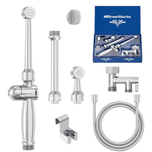 RinseWorks Aquaus 360° All Brass Bidet Sprayer Bidet Attachment with Patented Dual Spray Pressure Controls in Chrome NSF Certified