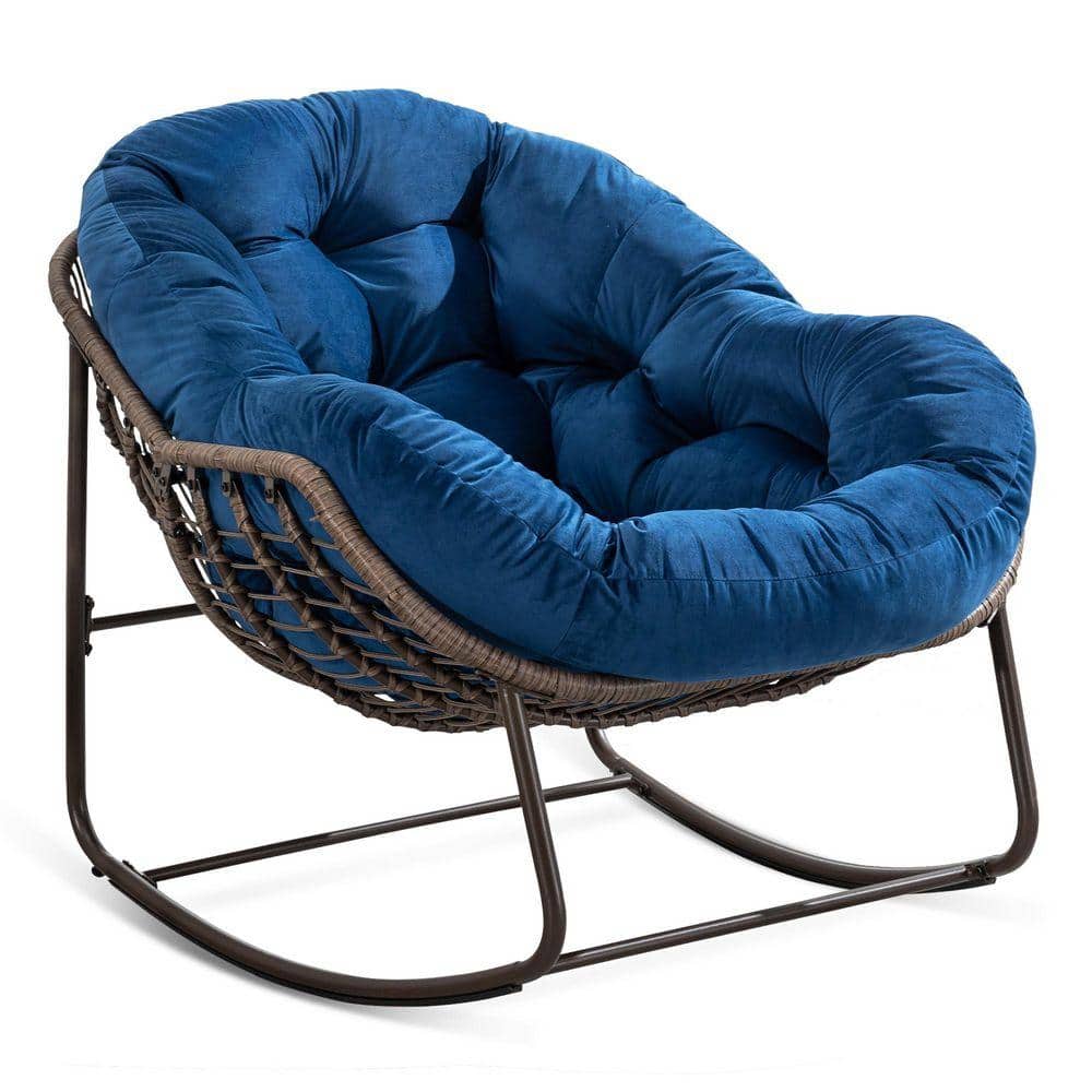 SUNRINX Hand-Woven Wicker Outdoor Rocking Chair with Padded Cushion in ...