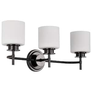 Warren 24 in. 3-Light Gun Metal Transitional Vanity Light with Satin White Glass Shade